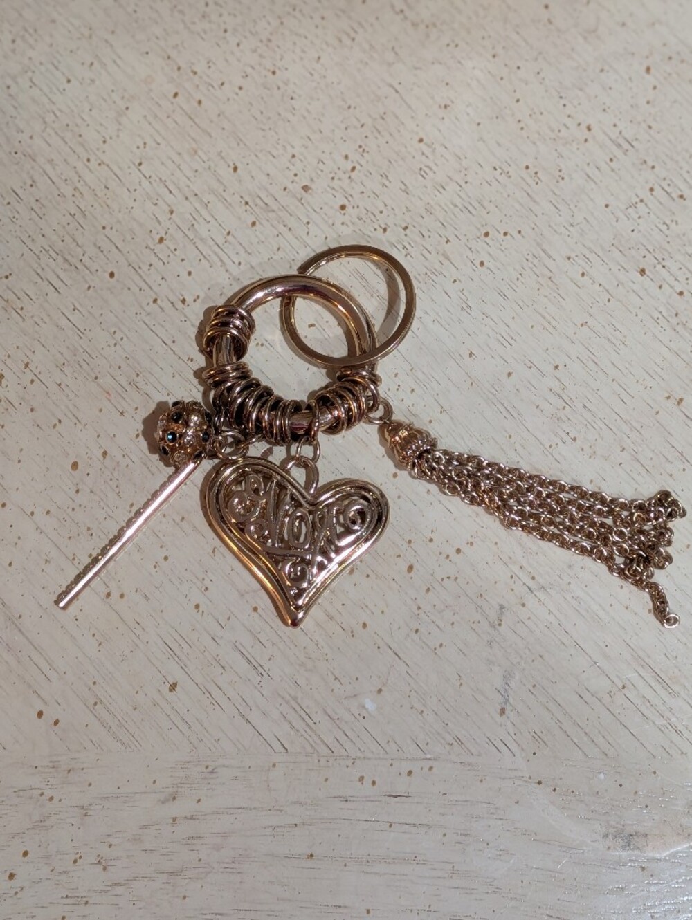 Rose Gold Heart Tassel Keychain Charm